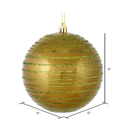 Vickerman 6" Olive Candy Finish Ball Ornament with Glitter Lines 3 per Bag