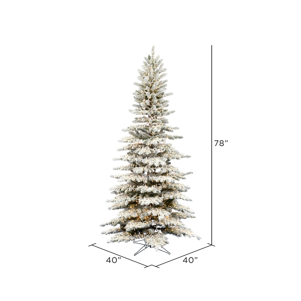 Vickerman 6.5' x 40" Flocked Stratton Pine Artificial Christmas Tree Low Voltage LED Warm White Wide Angle 3mm Lights