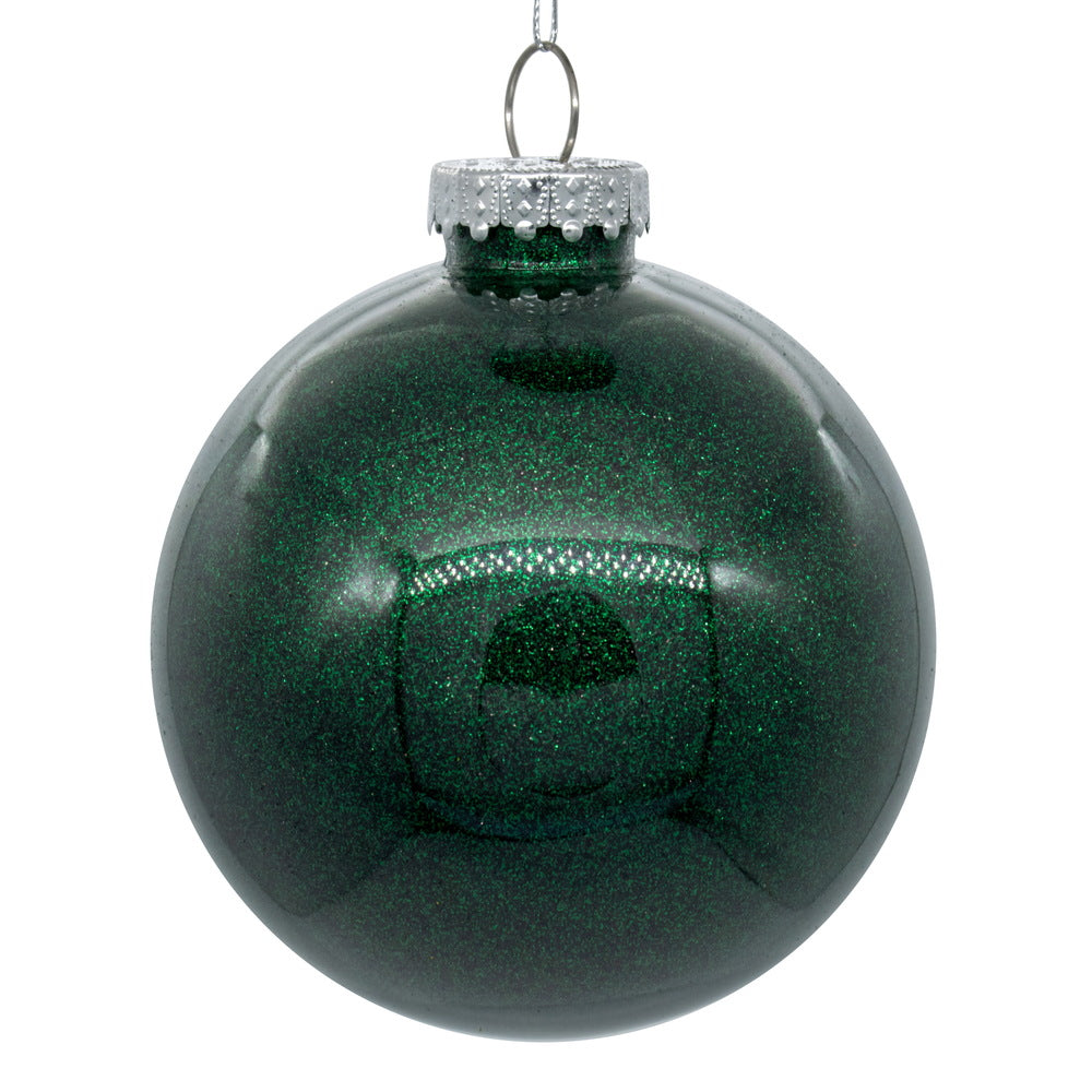 Vickerman 3" Clear Ball Christmas Ornament with Midnight Green Glitter Interior 12 Pieces per bag