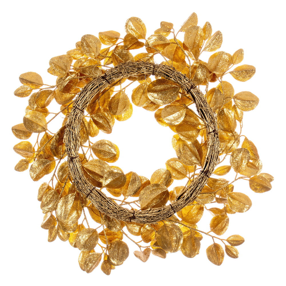 Vickerman 24" Gold Artificial Dogwood Glitter Wreath.