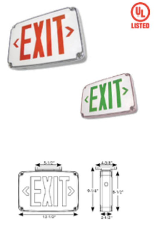 Westgate Wet Location LED Exit Double Face, Green Letters, Gray Panel, LED Exit & Emergency Lighting, 3.8W