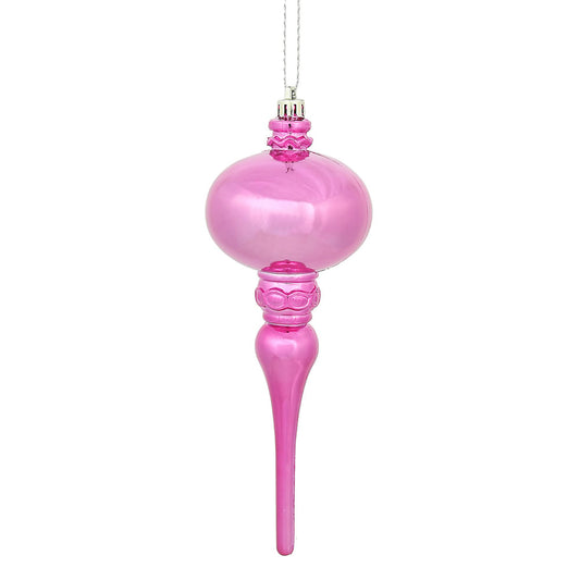 Vickerman 8" x 2.75" Mauve Shiny Finial Ornament with drilled and wired caps. Comes 3 per Bag.