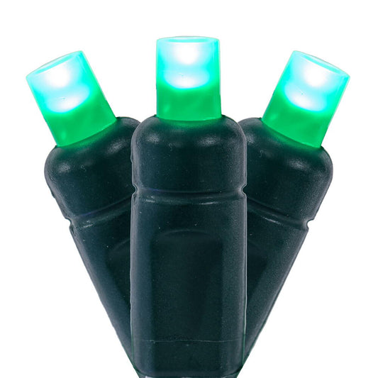 Vickerman 50 Frosted Green Wide Angle Single Mold End-Connecting Coaxial Non-Rectified LED Light Set with 22 Gauge Green Wire, 3"x 6"x 3" Spacing, 25' Long Christmas Light Strand, Uses X6G6662 12" CSA/us Listed Rectified Power Cord. This light set has the