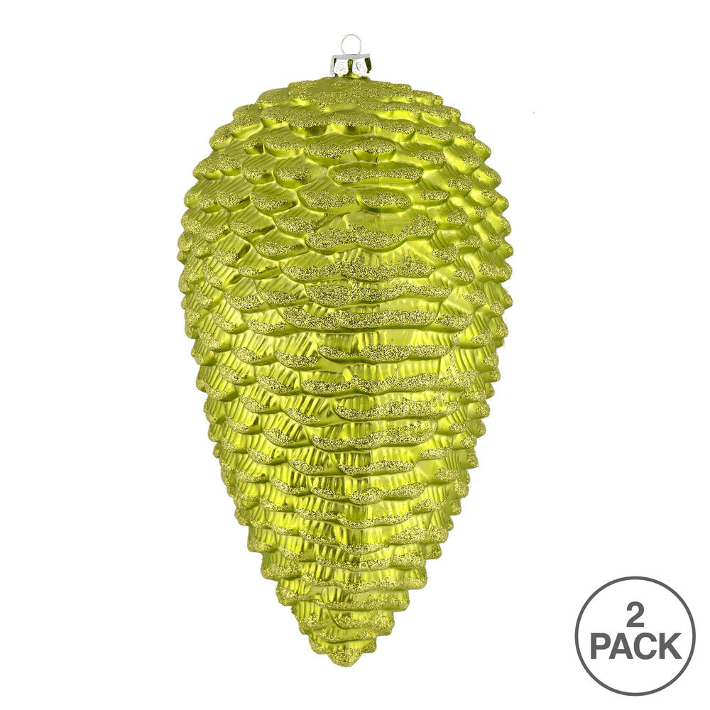 Vickerman 10" Lime Matte Glitter Pinecone Christmas Ornament Pack of 2