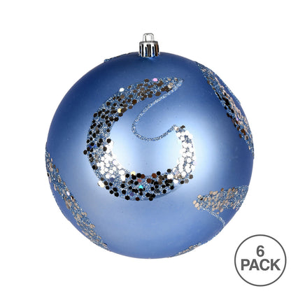 Vickerman 4" Periwinkle Matte Sequin Swirl Ornament 6 per Bag