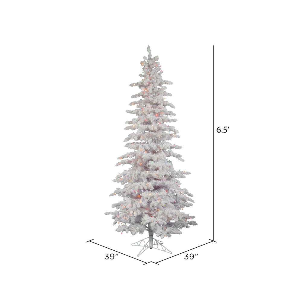 Vickerman 6.5' Flocked White Slim Artificial Christmas Tree Multi-Colored LED Lights