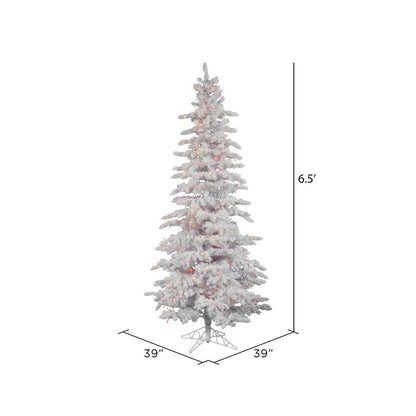 Vickerman 6.5' Flocked White Slim Artificial Christmas Tree Multi-Colored LED Lights