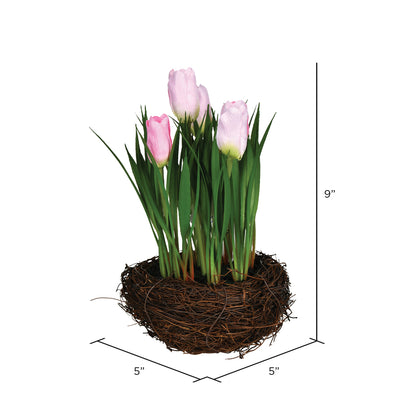 Vickerman 9" Artificial Pink Potted Tulip Pack of 2