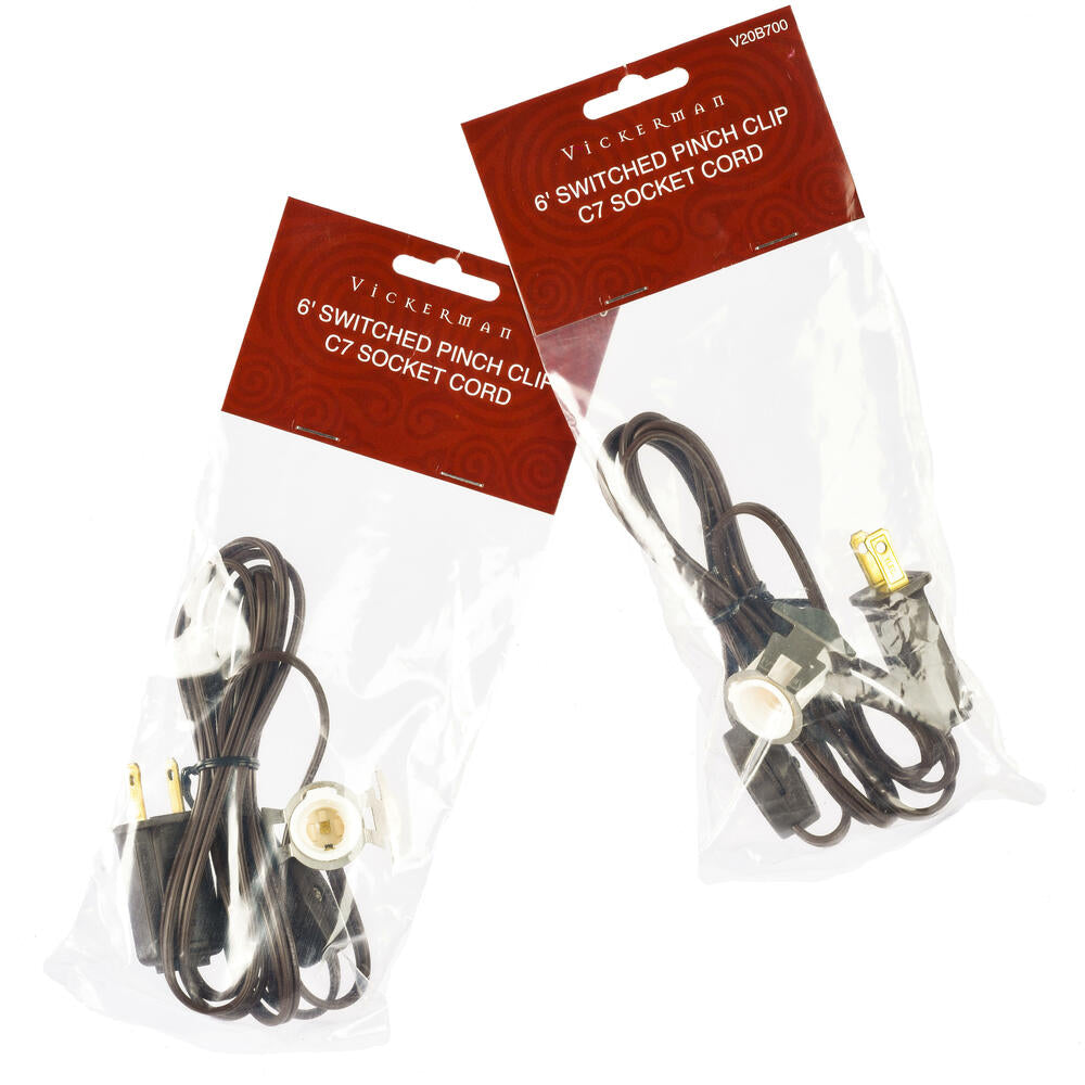 Vickerman 6' Switched Pinch Clip C7 Socket XTW 20 Guage Brown Wire 2 pack