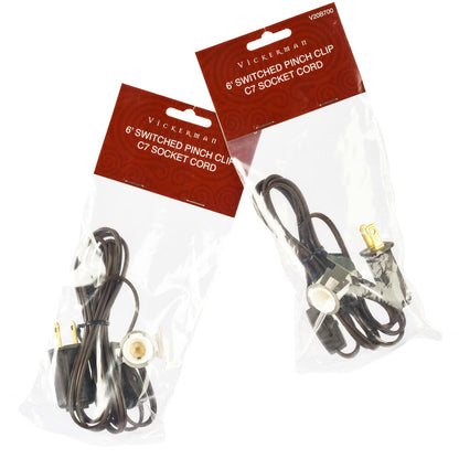 Vickerman 6' Switched Pinch Clip C7 Socket XTW 20 Guage Brown Wire 2 pack