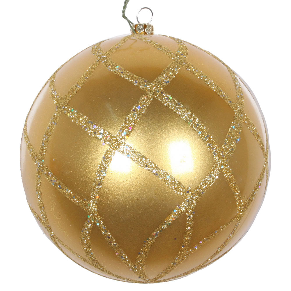 Vickerman 4.75" Gold Candy Finish Net Ball Ornament with Glitter Accents 3 per Bag