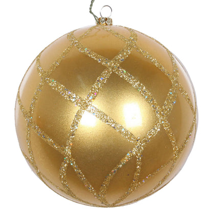 Vickerman 4.75" Gold Candy Finish Net Ball Ornament with Glitter Accents 3 per Bag
