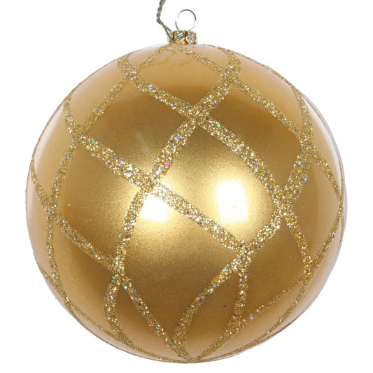 Vickerman 4.75" Gold Candy Finish Net Ball Ornament with Glitter Accents 3 per Bag