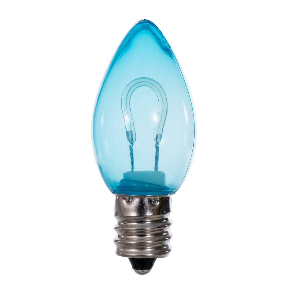 Vickerman C7 Transparent U-Shaped Filament Blue Bulb, E12 Base, .6 Watts, 25 Pcs Assorted/Bag.  Colors included are Blue, Red, Green, Purple and Amber.