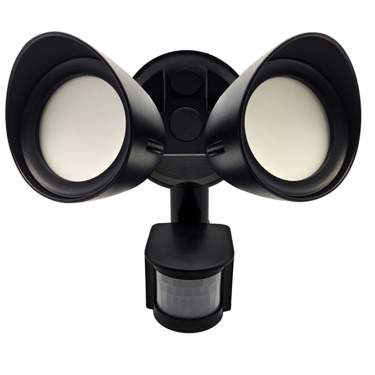 Bulbrite 773703 Motion Sensor / Dusk-To-Dawn Wired Outdoor 2-Head LED Security Flood Light, Black