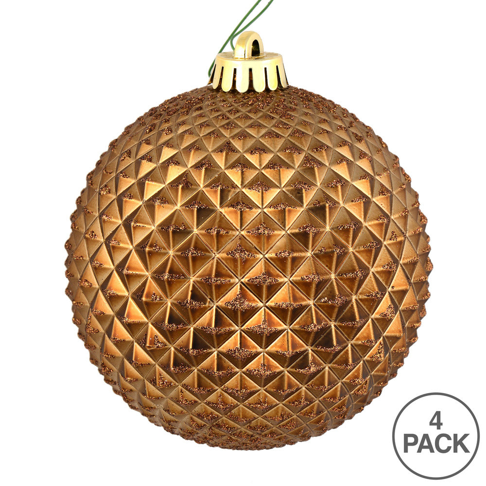 Vickerman 6" Mocha Durian Glitter Ball Ornament 4 per Bag