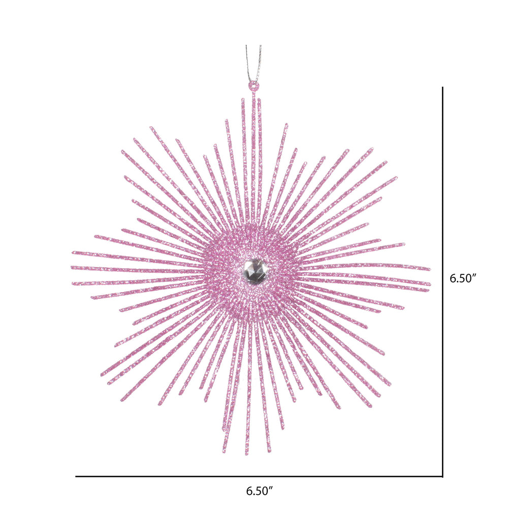 Vickerman 6.5" Pink Snowflake Burst Glitter Christmas Ornament 6 per Bag