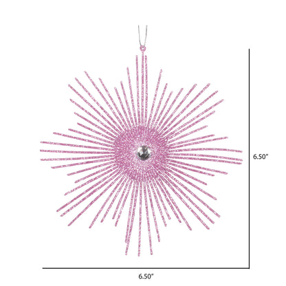 Vickerman 6.5" Pink Snowflake Burst Glitter Christmas Ornament 6 per Bag