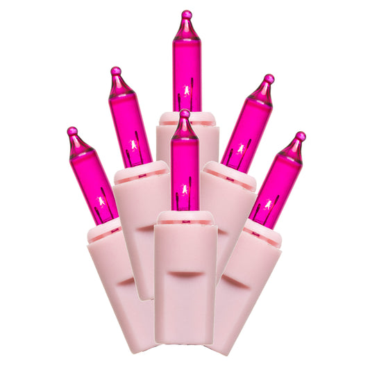 Vickerman 50 Pink Dura-lit Mini Light on Pink Wire, 37' Christmas Light Strand