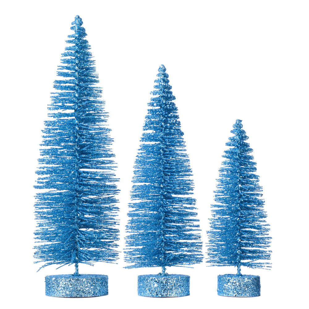Vickerman 7"-9"-11" Baby Blue Glitter Oval Pine Artificial Christmas Tree Set of 3