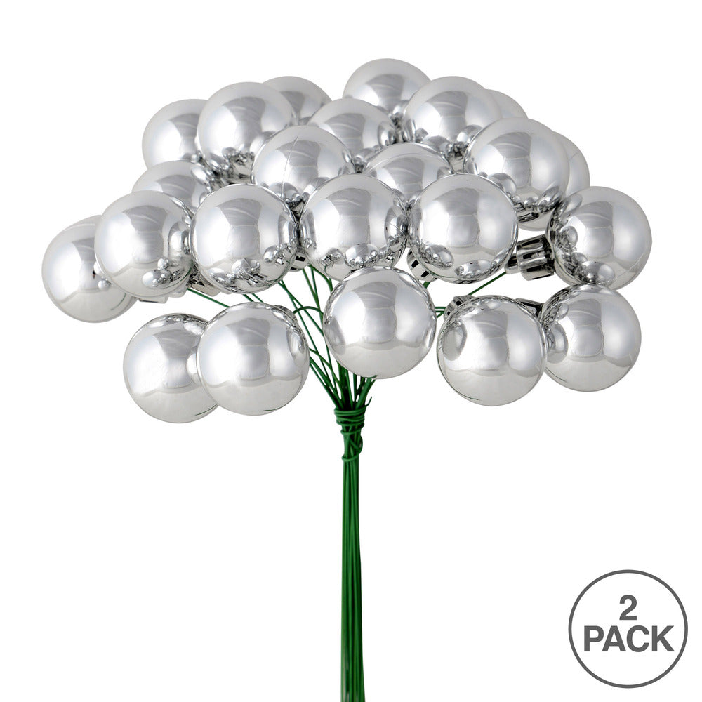 Vickerman 6" Silver Shiny Ball Ornament Christmas Pick Pack of 2