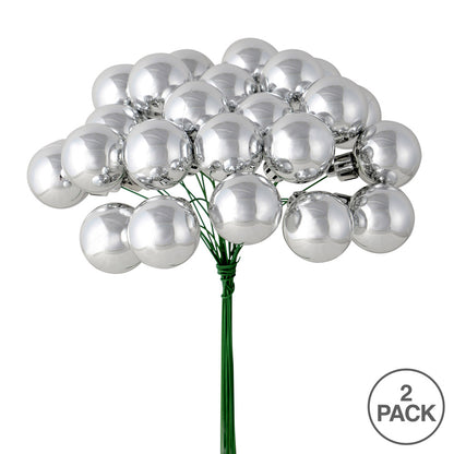 Vickerman 6" Silver Shiny Ball Ornament Christmas Pick Pack of 2