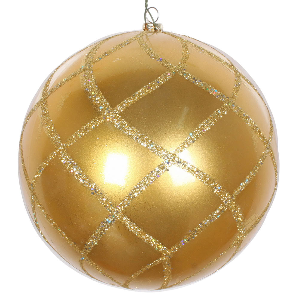 Vickerman 6" Gold Candy Finish Net Ball Ornament with Glitter Accents 2 per Bag