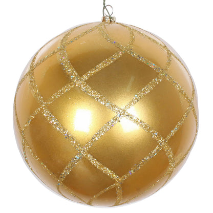 Vickerman 6" Gold Candy Finish Net Ball Ornament with Glitter Accents 2 per Bag