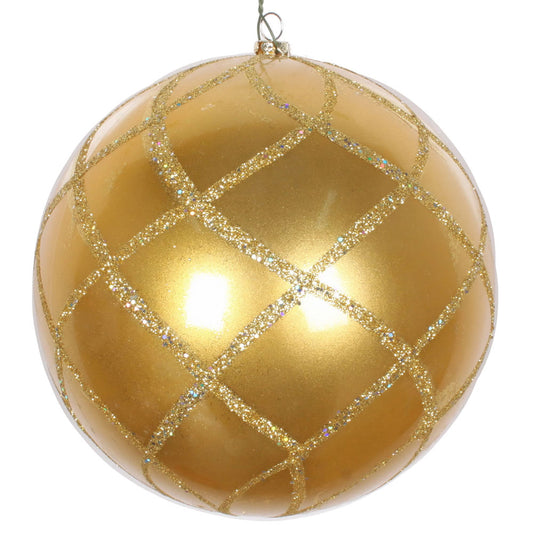 Vickerman 6" Gold Candy Finish Net Ball Ornament with Glitter Accents 2 per Bag