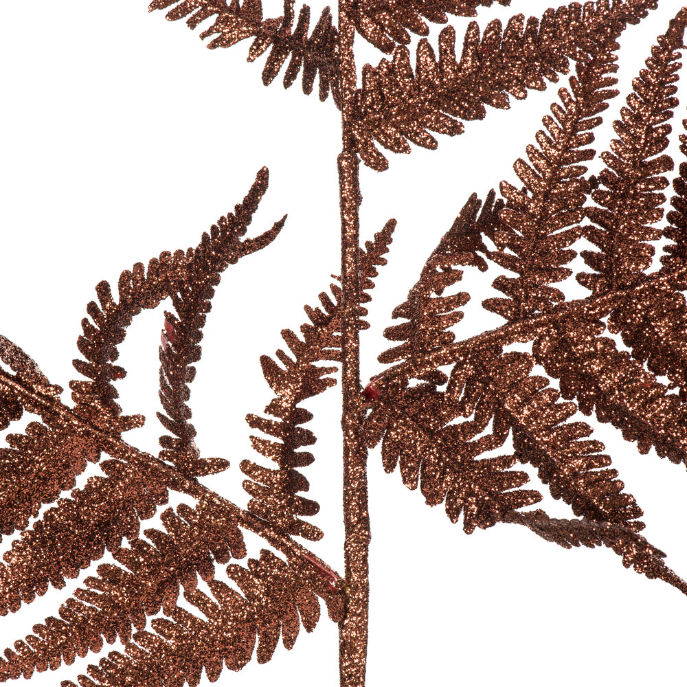 Vickerman 22" Chocolate Onoclea Glitter Fern Artificial Christmas Spray. Includes 6 sprays per pack.