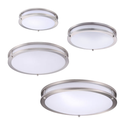 ASD Lighting LED Double Ring Flushmount 12inch 20W 120-277V Triac 3000/4000/5000K Nickel ETL
