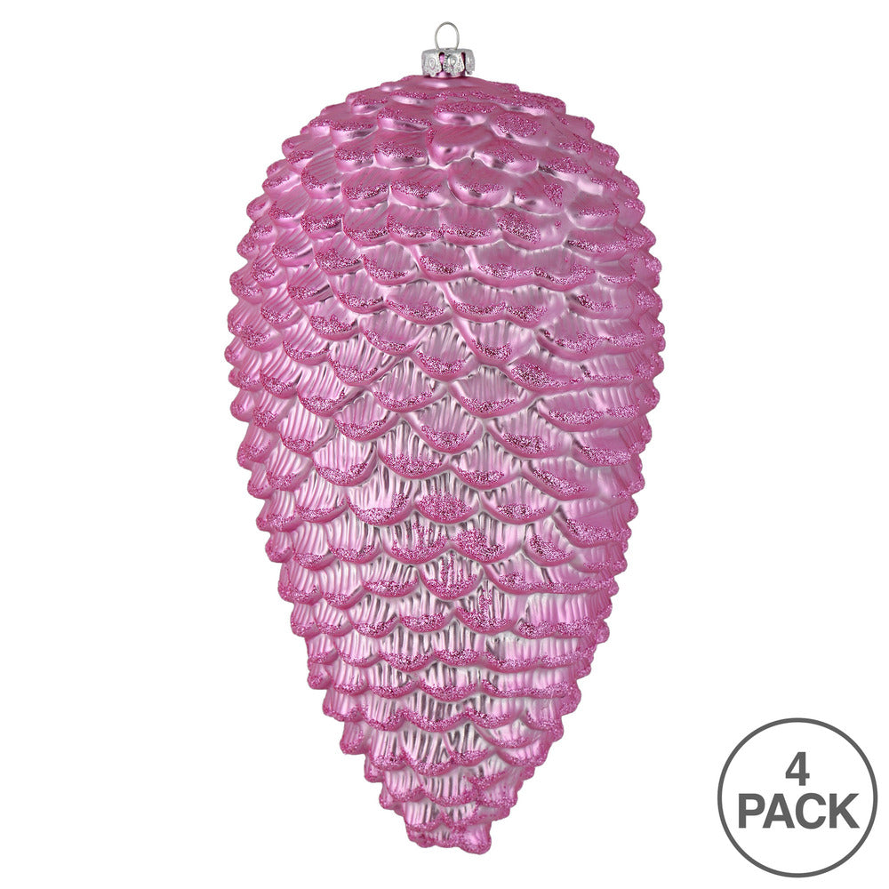 Vickerman 7" Pink Matte Glitter Pinecone Christmas Ornament 4 per set