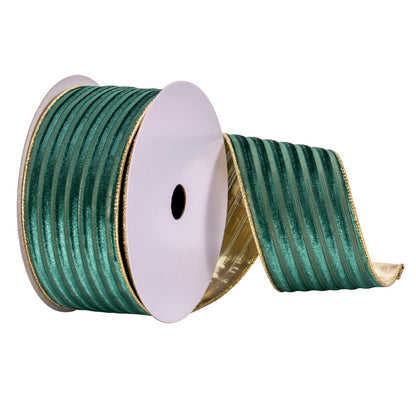 Vickerman 2.5" x 10 Yards Green Stripe Gold Back Ribbon