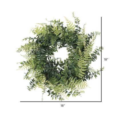 Vickerman 18" Artificial Green Buckler Fern and Grass Wreath.