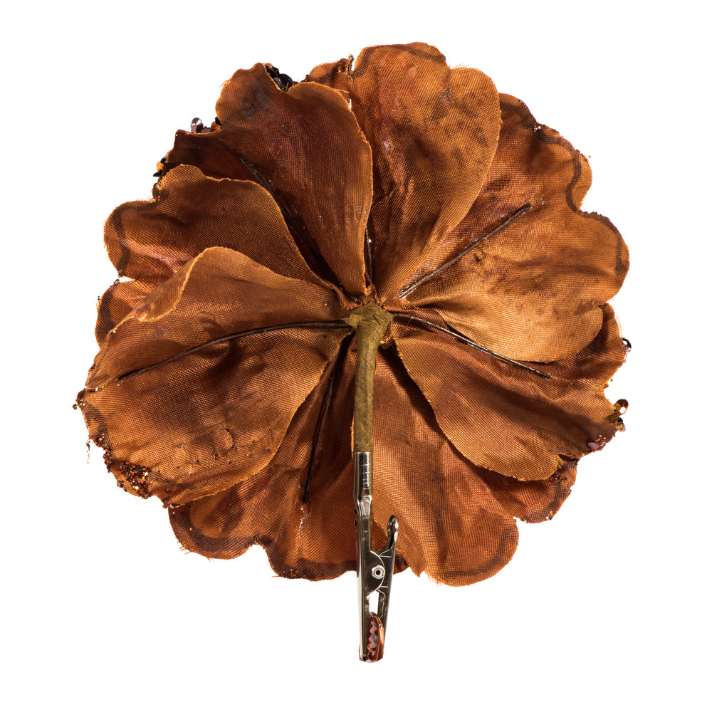 Vickerman 5" Artificial Copper Polyester Wild Poppy Head with Sequin Glitter and Clip pack of 3