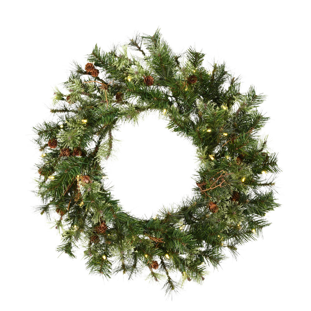 Vickerman 30" Mixed Country Pine Artificial Christmas Wreath Warm White Dura-lit LED Lights