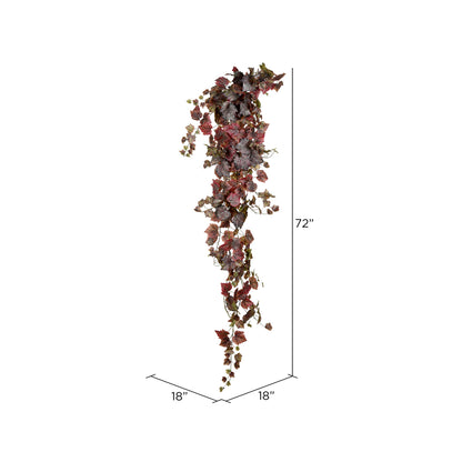 Vickerman 6' Artificial Burgundy Grape Leaf IvyHanging Bush.