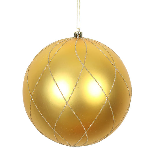 Vickerman 6" Honey Gold Matte and Glitter Swirl Ball Ornament 3 per Box