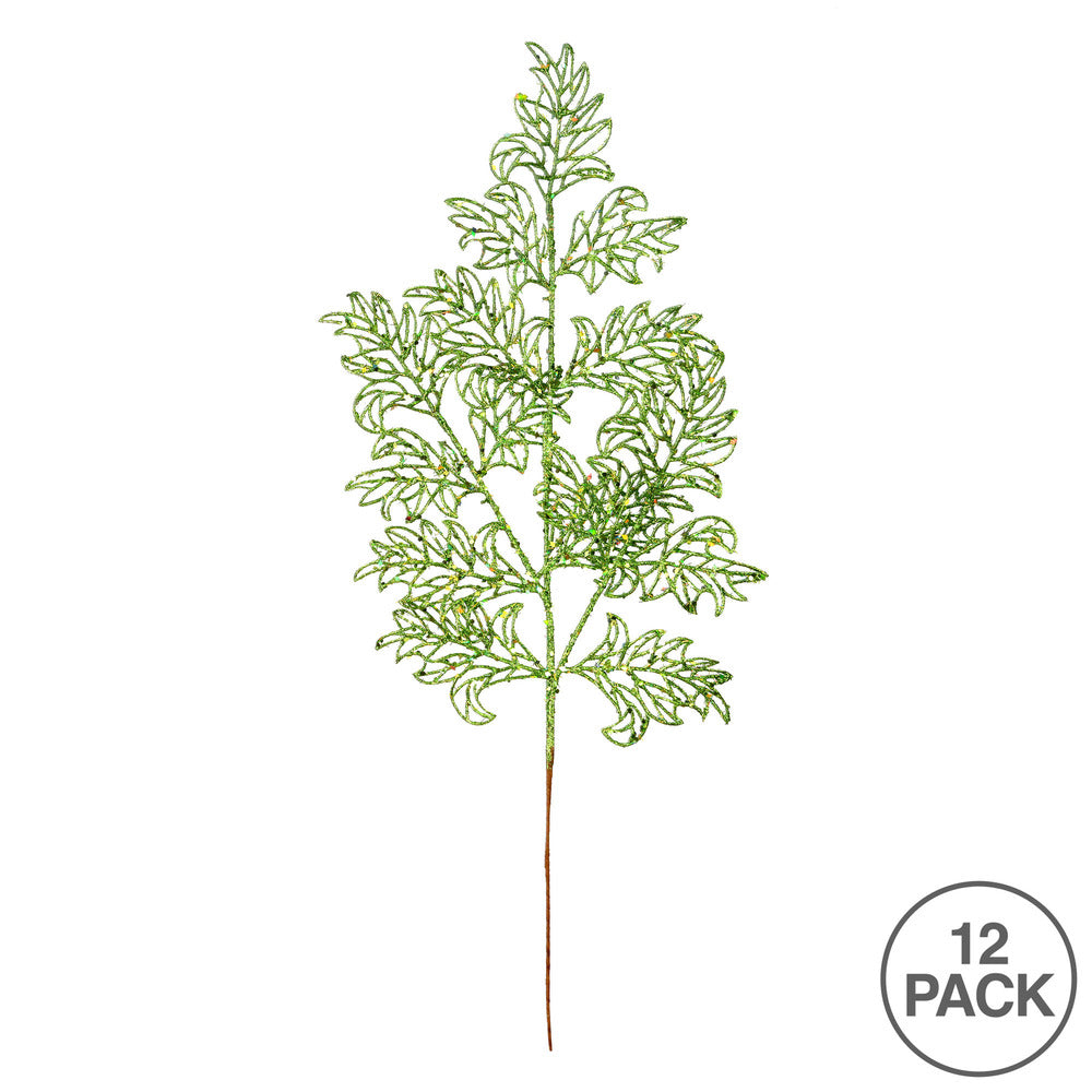 Vickerman 22" Lime Glitter Lace Holly Leaf Artificial Christmas Spray. Includes 12 sprays per pack.