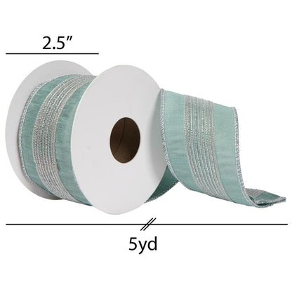 Vickerman 2.5" x 5 Yards Seafoam Glitter Dori Trim Dupion Ribbon.