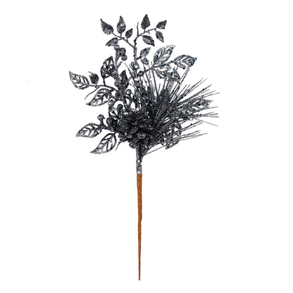 Vickerman 10" Gunmetal Pinecone Glitter Leaf Artificial Christmas Pick 12 per Bag