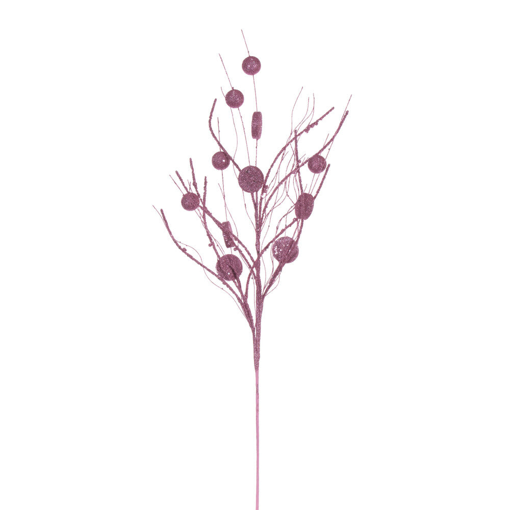 Vickerman 33" Pink Ball and Coin Glitter Twig Spray 6 per bag.