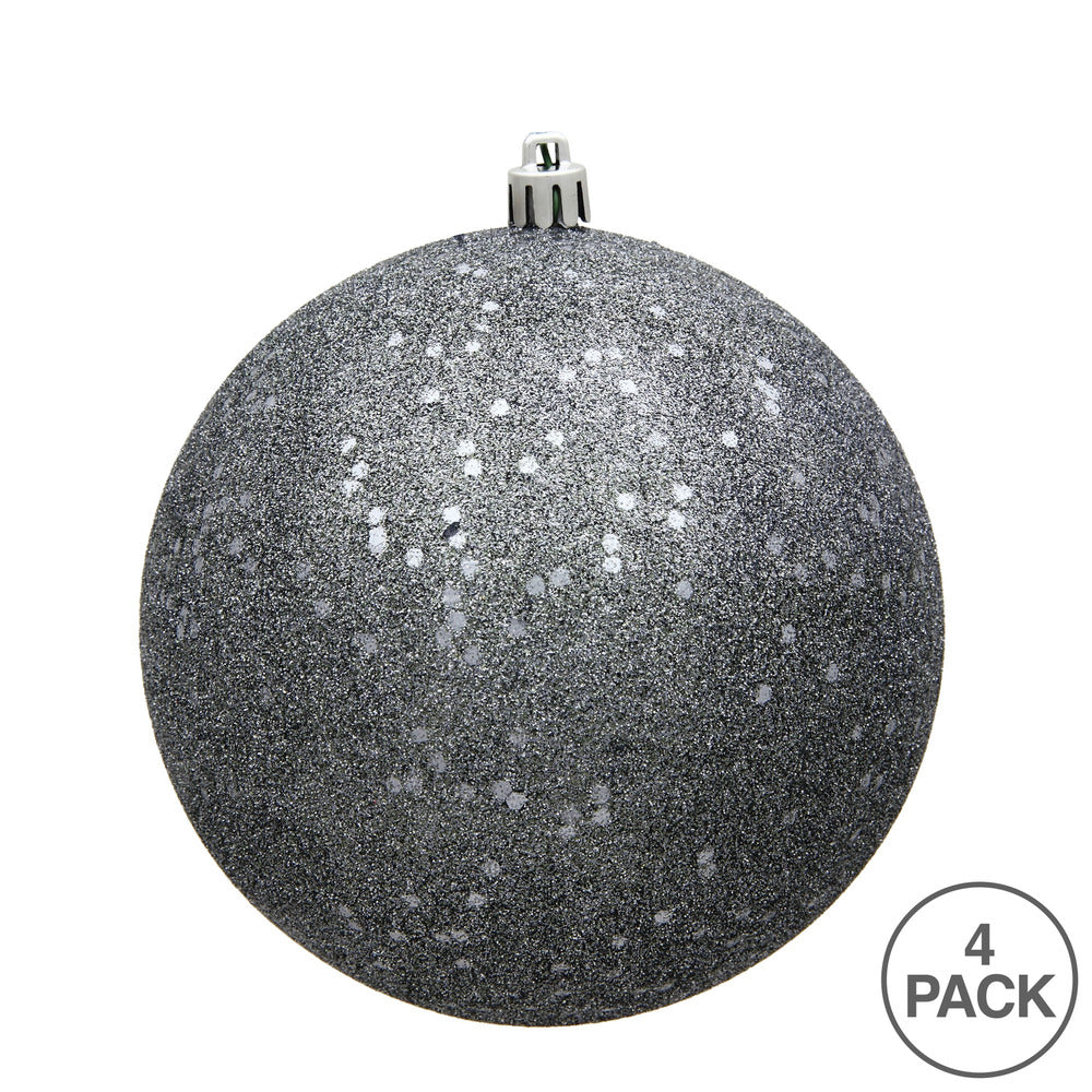 Vickerman 4.75" Pewter Sequin Ball Ornament 4 per Bag