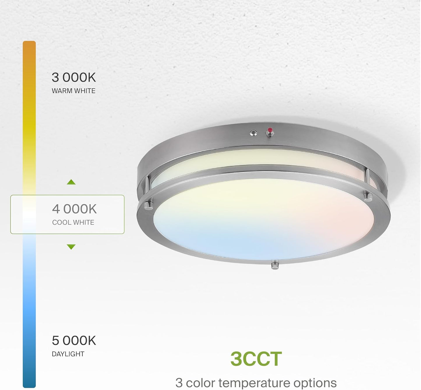 ASD Lighting LED Double Ring Flushmount 16inch 24W 120-277V Triac 3000/4000/5000K with Battery Back-up 12W Nickel ETL