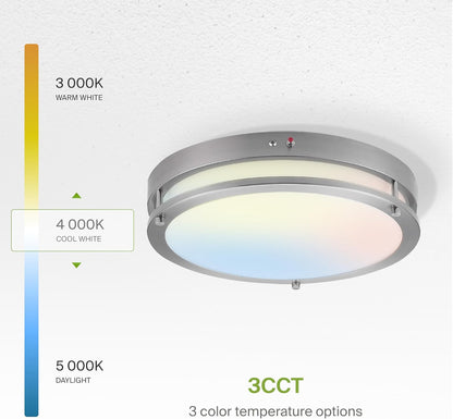 ASD Lighting LED Double Ring Flushmount 16inch 24W 120-277V Triac 3000/4000/5000K with Battery Back-up 12W Nickel ETL