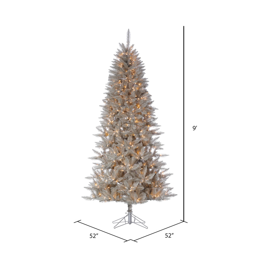 Vickerman 9' x 52" Platinum Fir Artificial Christmas Pencil Tree Warm White Dura-Lit® LED Lights