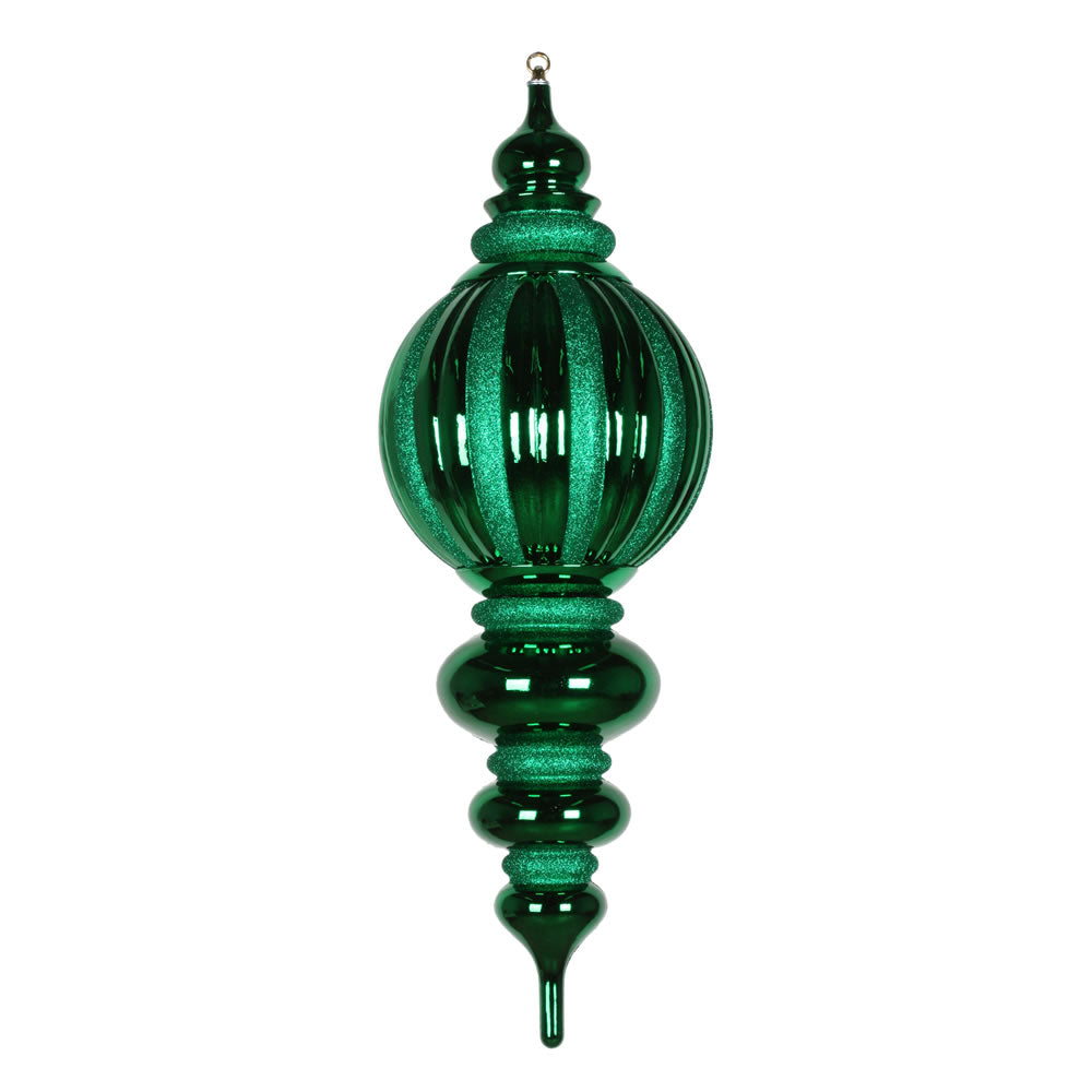 Vickerman 35" Green Shiny Finial Ornament with Glitter Accents