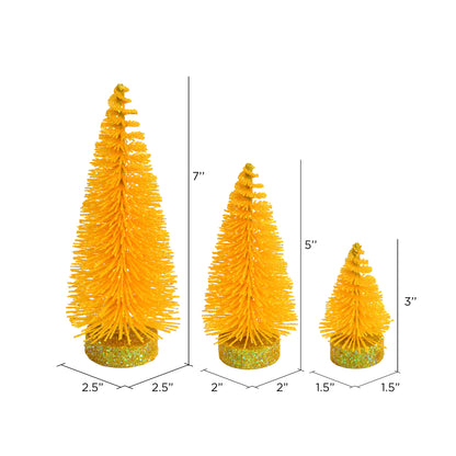 Vickerman 3"-5"-7" Yellow Glitter Oval Pine Artificial Christmas Tree Set of 3