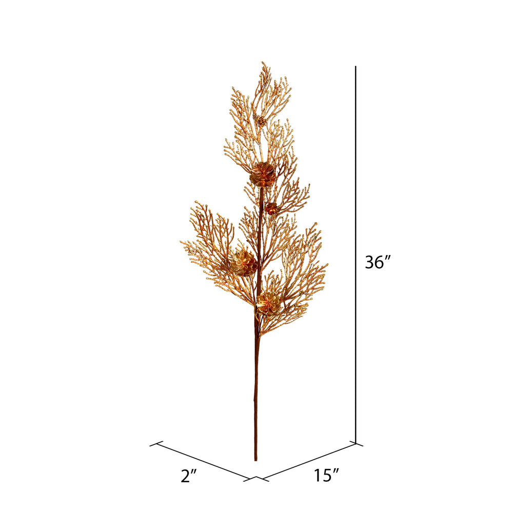 Vickerman 36" Gold Glitter Pine Cone Artificial Christmas Spray. Includes 3 sprays per pack.