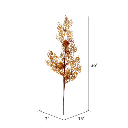 Vickerman 36" Gold Glitter Pine Cone Artificial Christmas Spray. Includes 3 sprays per pack.